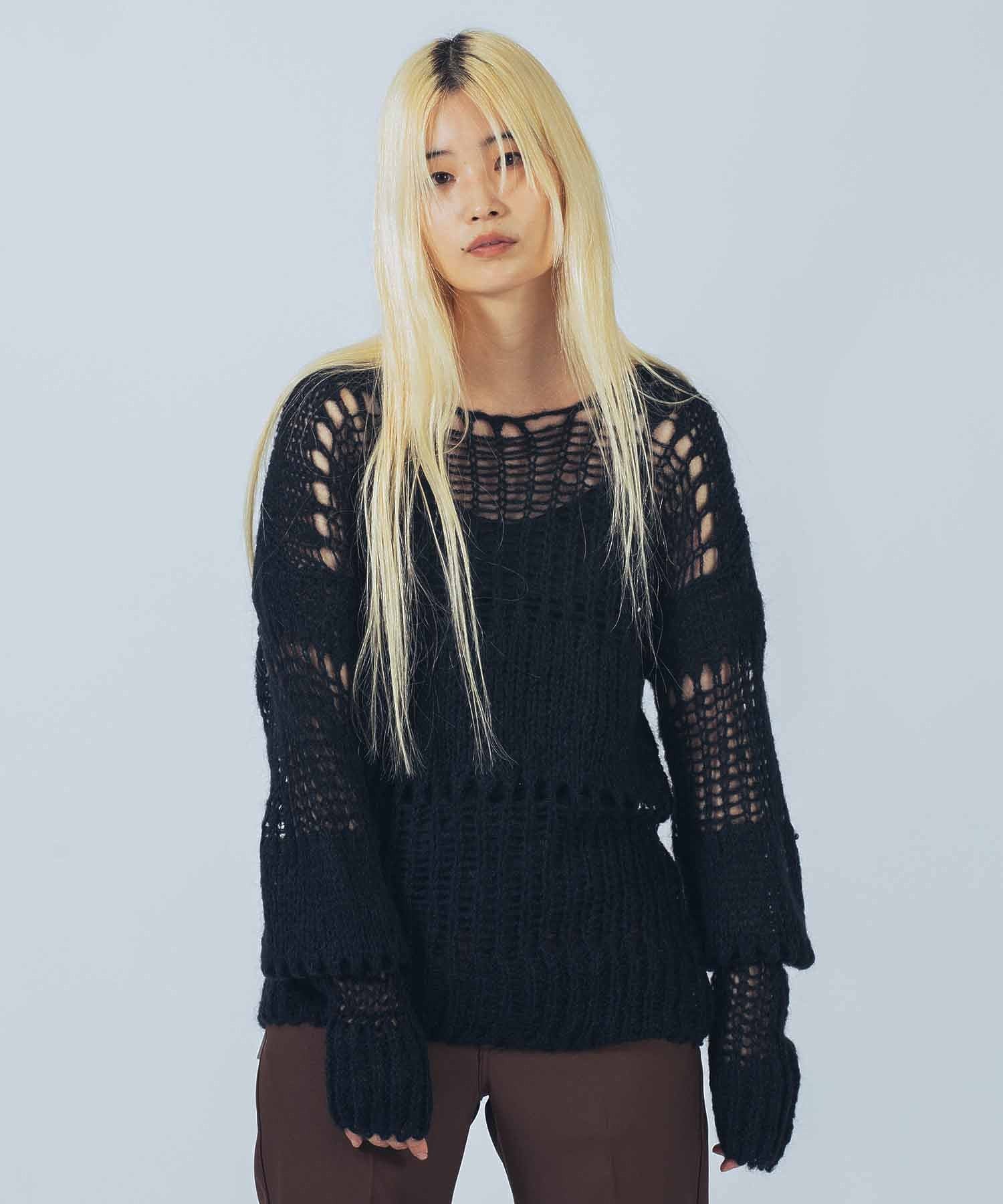 THE OPEN PRODUCT /ザオープンプロダクト/ IRREGULAR NETTED SWEATER/GTO223KT005