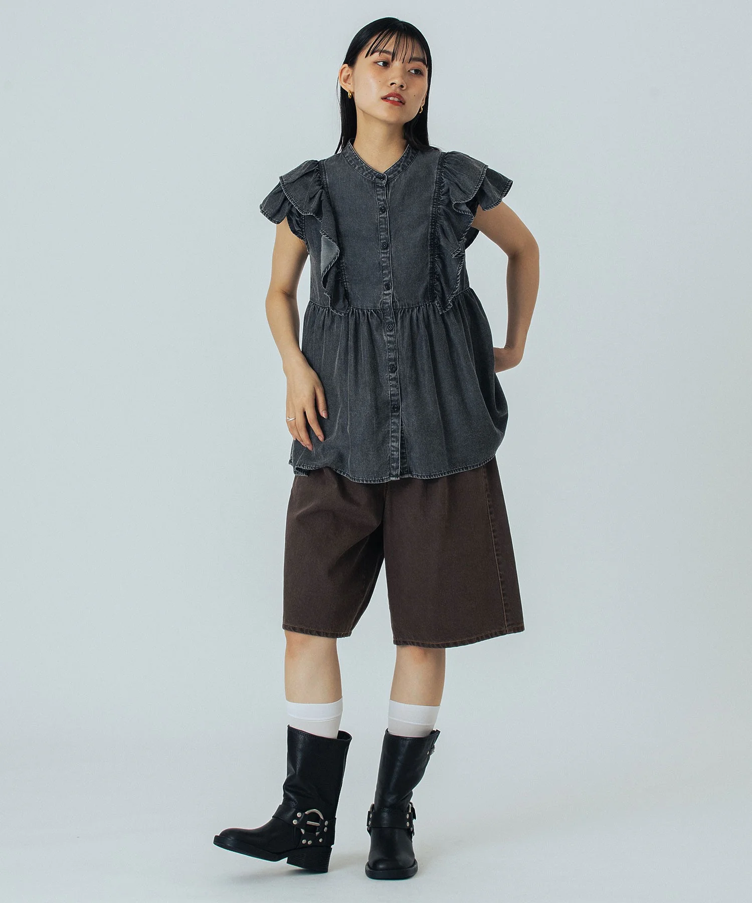 LIGHT OZ DENIM FRILL BLOUSE - Image 18
