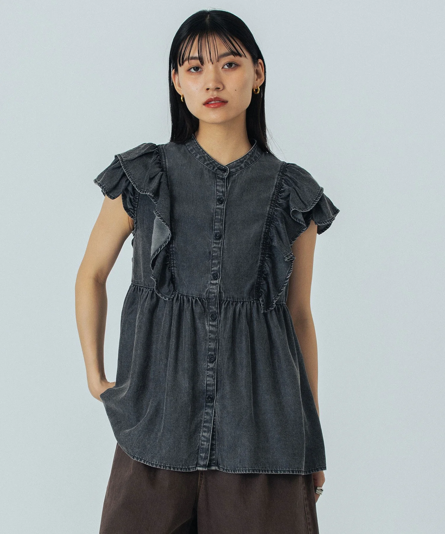 LIGHT OZ DENIM FRILL BLOUSE - Image 19