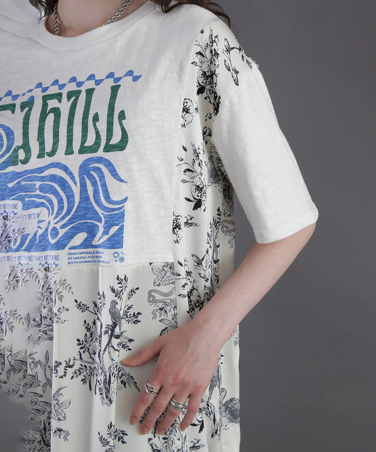 OKIRAKU×ROSE BUD/リメイクライク ドッキング グラフィック ワンピース - Image 12
