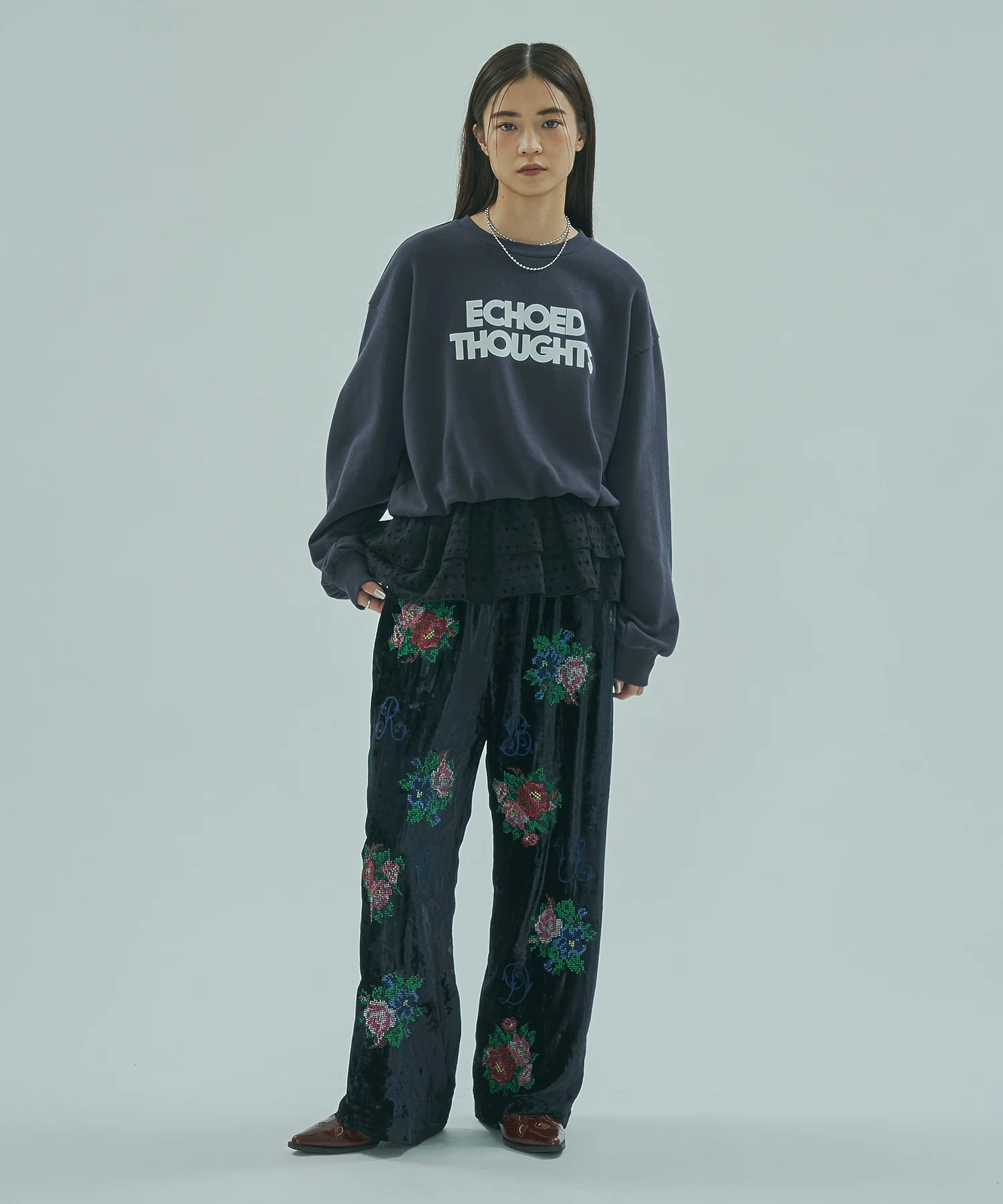【ROSE BUD別注】INDIA IS BEAUTIFUL/ROSE EMBROIDERY VELVET PANTS - Image 7